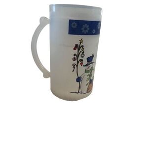 Libbey Vintage Snowman‎ Holiday Mug Multicolor Winter Theme 5" Tall freezer
